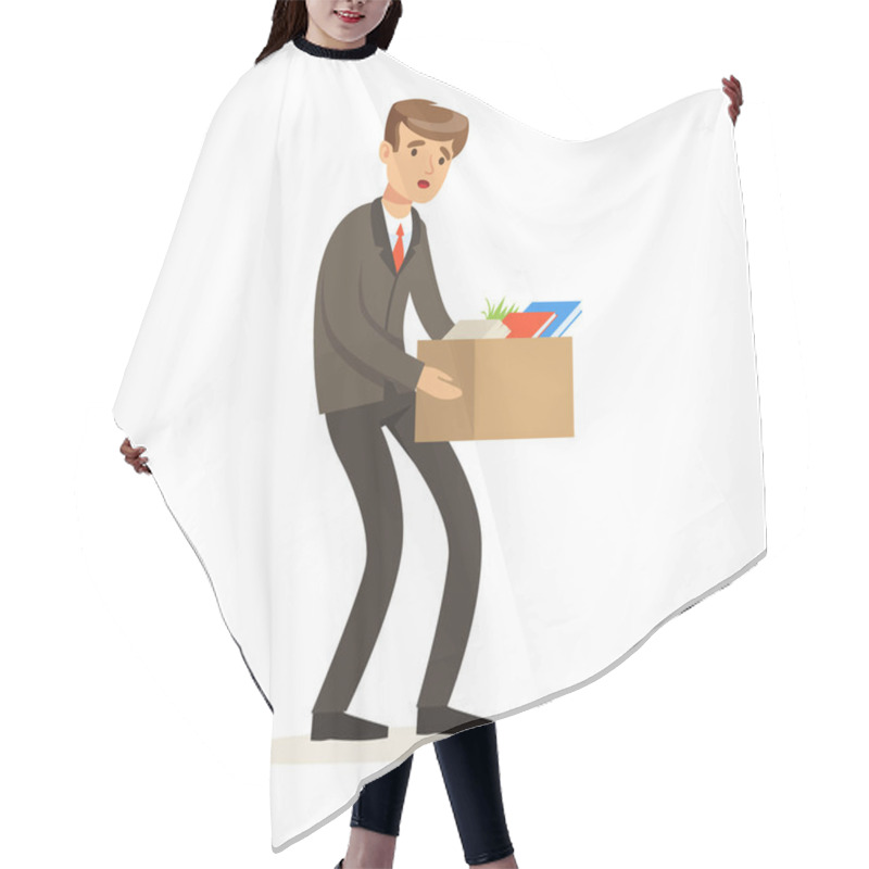 Personality  Sad Businessman Character Leaving Work Vector Illustration Hair Cutting Cape