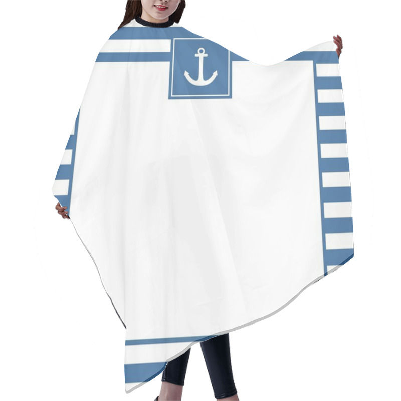 Personality  Nautical Vector Card Or Invitation With Anchor, Blue Background And White Stripes Hair Cutting Cape