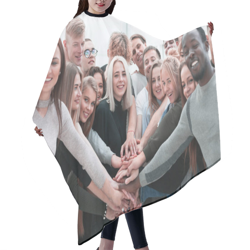 Personality  Diverse Young People Putting Their Hands Together Hair Cutting Cape