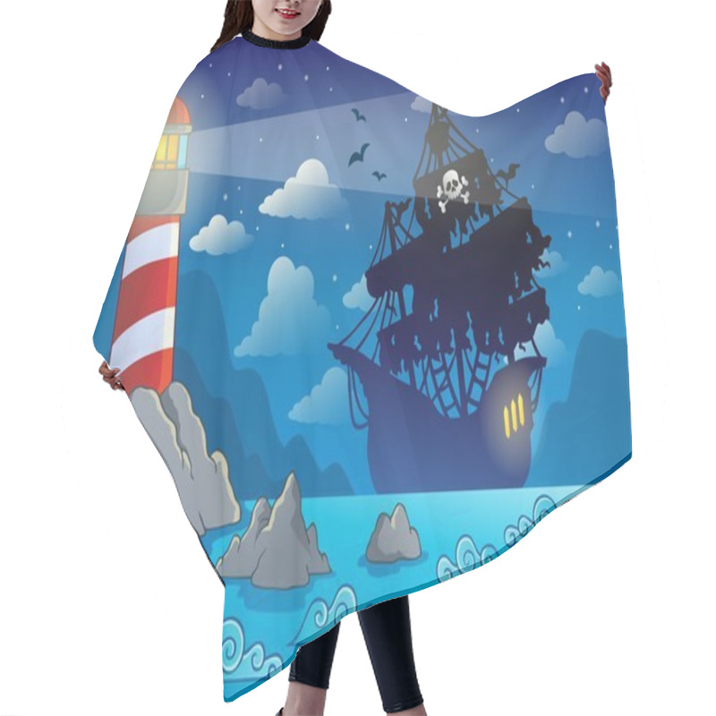 Personality  Pirate Ship Silhouette Near Coast 1 Hair Cutting Cape