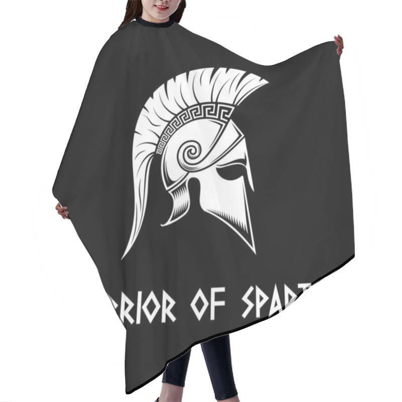 Personality  Spartan Helmet On A Black Background. Hair Cutting Cape