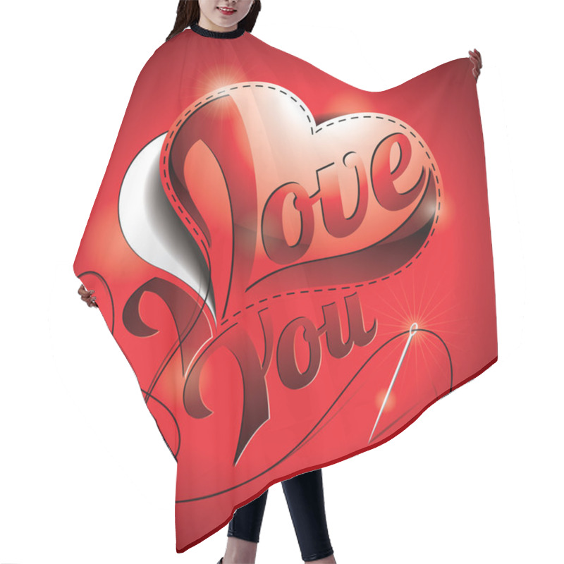 Personality  Valentines Day Illustration With Love You Title And Sewing Heart Hair Cutting Cape