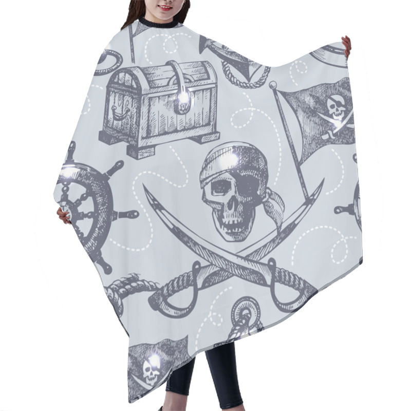 Personality  Hand Drawn Pirate Seamless Pattern Hair Cutting Cape