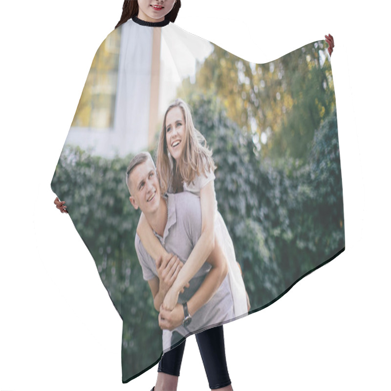 Personality  Young Couple In Love Posing On Outdoor Photo - Session  Hair Cutting Cape