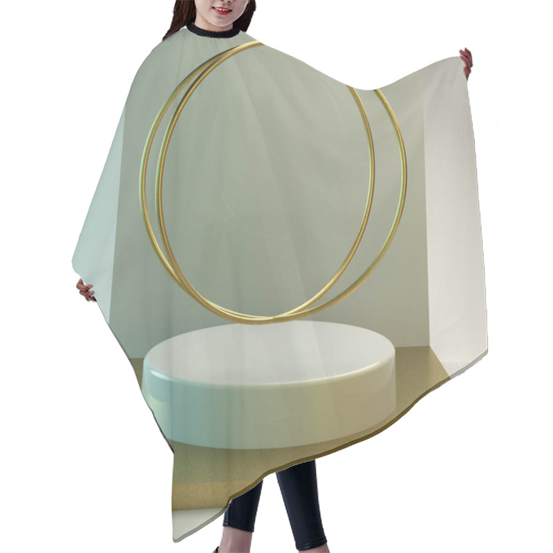 Personality  Scene With Geometric Simple Shapes. Golden Podium, Soft Light. 3d Illustration Hair Cutting Cape