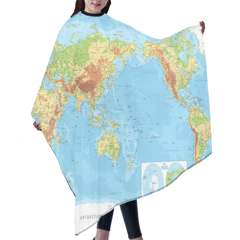 Personality  World Map Pacific China Asia View - Physical Topographic - Vector Detailed Illustration Hair Cutting Cape