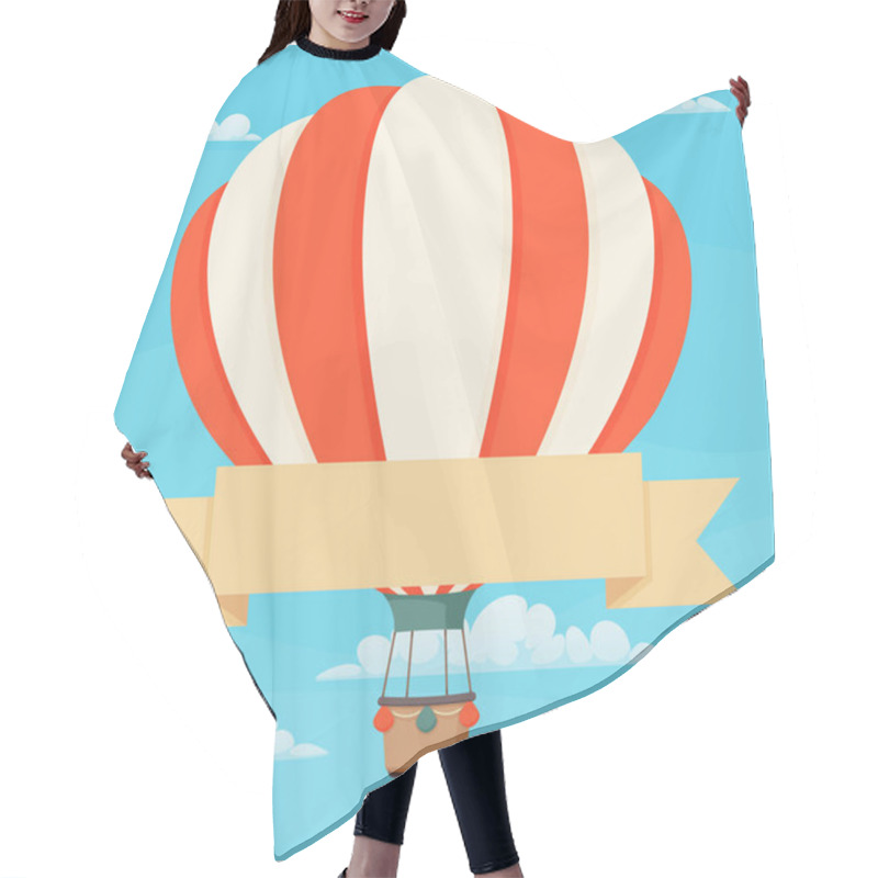 Personality  Striped Red And White Hot Air Balloon With Ribbon And Clouds. Hair Cutting Cape