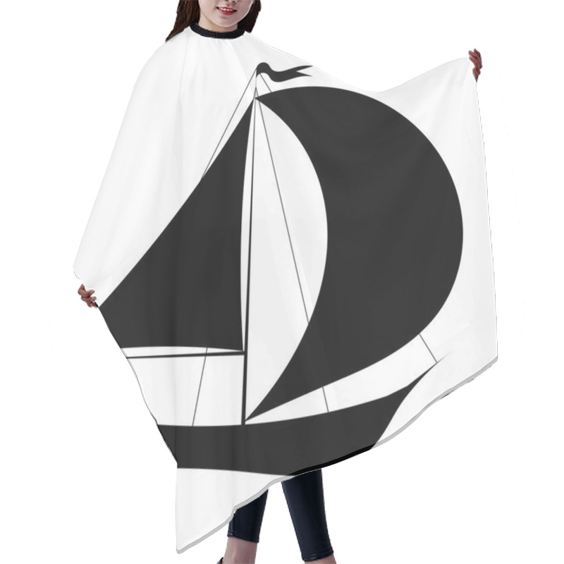 Personality  Vector Illustration Of Black Silhouette Of Sailing Yacht On A Wh Hair Cutting Cape