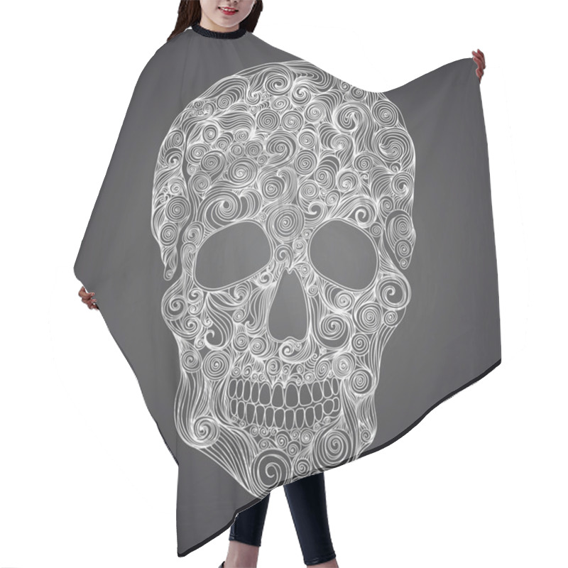 Personality  Vector Illustration With Hand Drawn Skull. Hair Cutting Cape