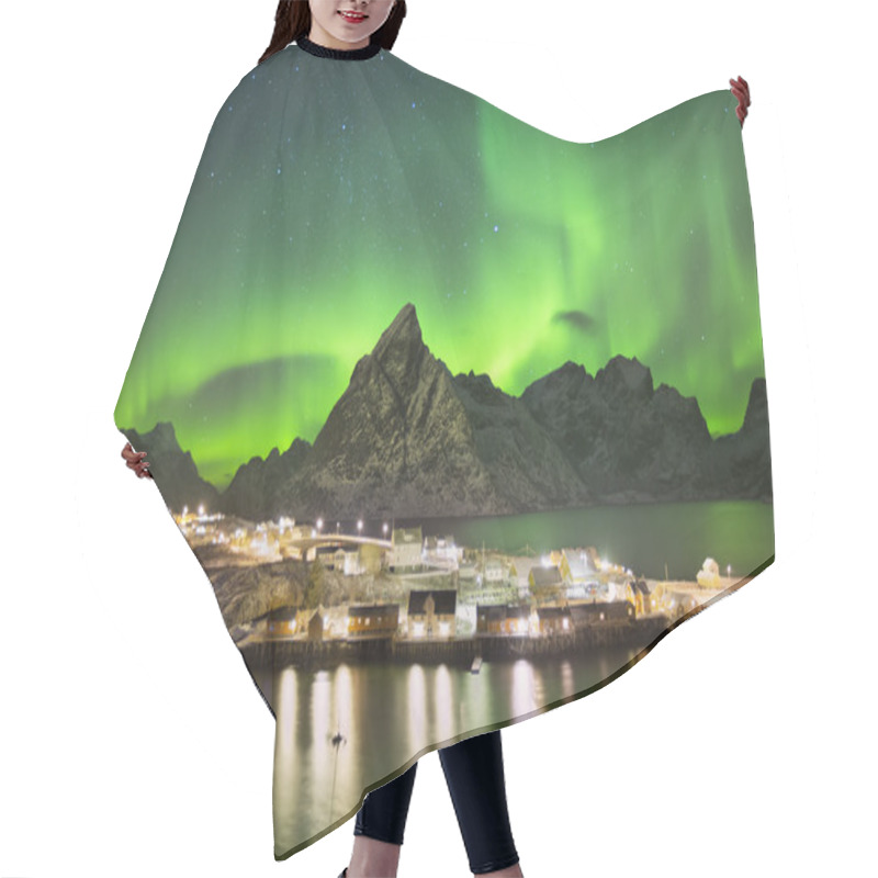 Personality  Aurora Borealis Over A Village On The Lofoten In Norway Hair Cutting Cape