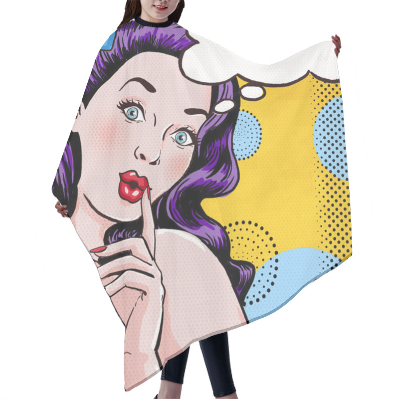 Personality  Pop Art Illustration Of Woman With Speech Bubble.Pop Art Girl. Party Invitation. Birthday Greeting Card. Hair Cutting Cape