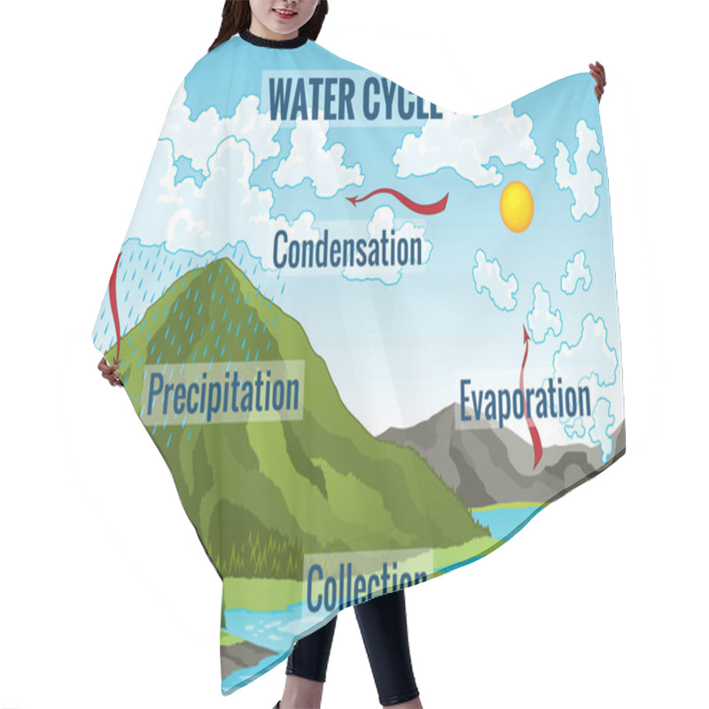 Personality  Water Cycle Diagram. Earth Hydrologic Process. Environmental Circulation Scheme With Rain Precipitation, Cloud Condensation, Evaporation And Runoff Collection. Cycle Water In Nature Environment. Hair Cutting Cape