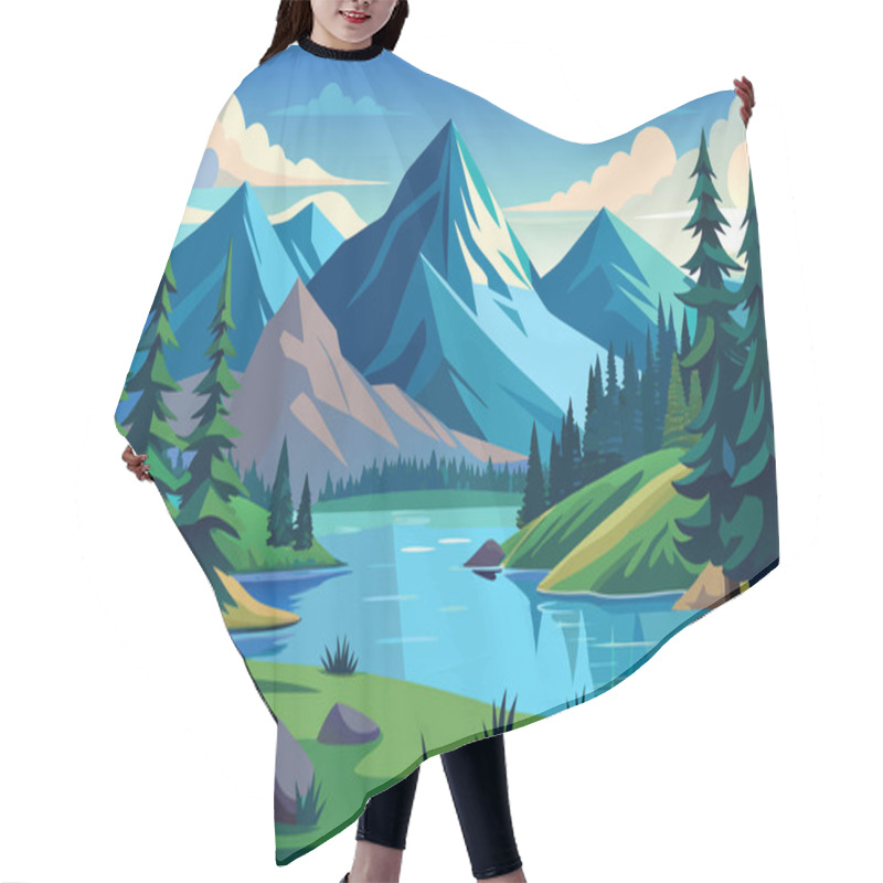 Personality  Mountain With Pine Trees And Lake Landscape Hair Cutting Cape