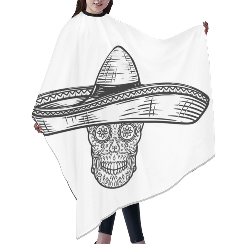 Personality  Mexican Sugar Skull In Sombrero. Day Of The Dead Theme. Design Element For Poster, T Shirt, Emblem, Sign. Hair Cutting Cape