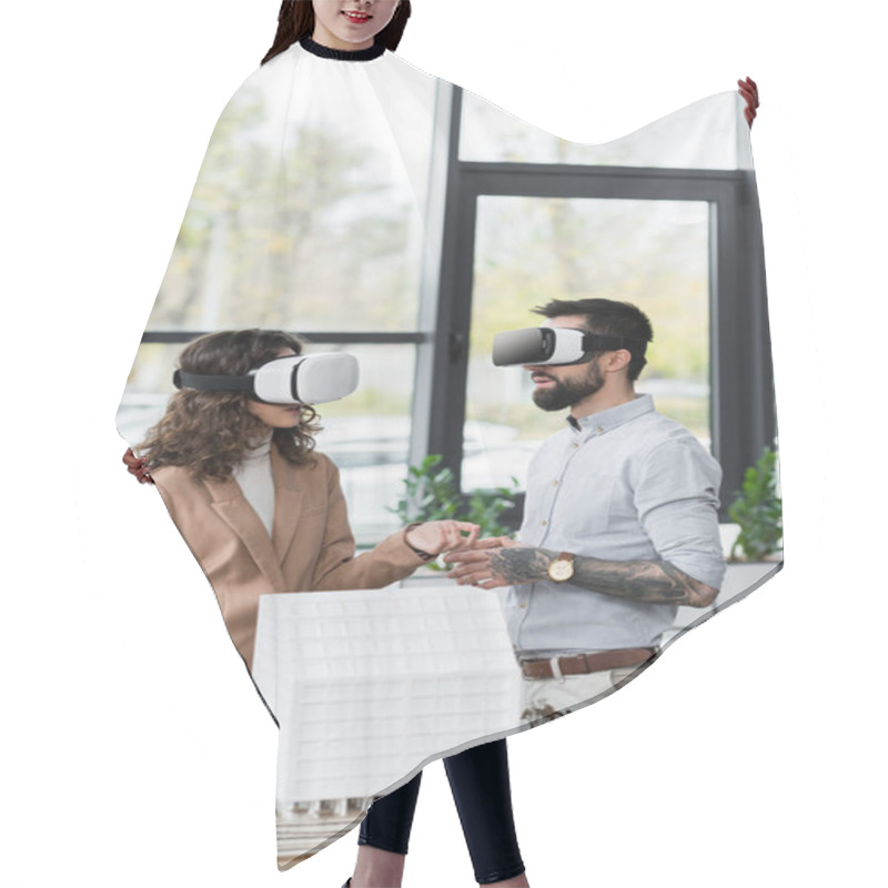 Personality  Virtual Reality Architects In Virtual Reality Headsets Talking In Office  Hair Cutting Cape