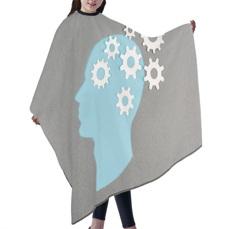 Personality  Top View Of Cut Out Blue Human Head With White Gears Isolated On Grey Hair Cutting Cape