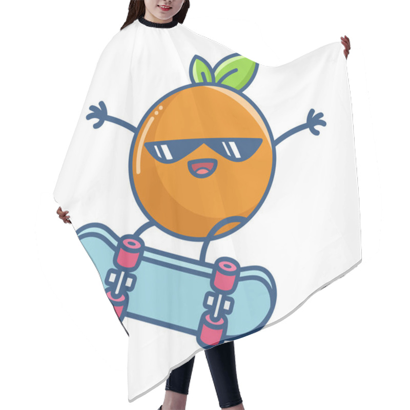 Personality  Kawaii Orange With Sunglasses On Skateboard Illustration Hair Cutting Cape