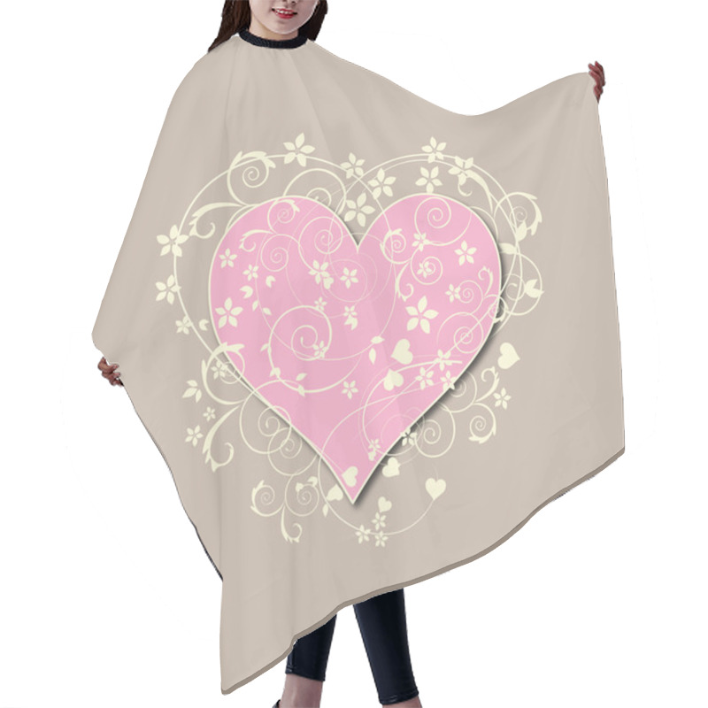 Personality  Beautiful, Retro Pink Heart With Swirls And Flowers Hair Cutting Cape