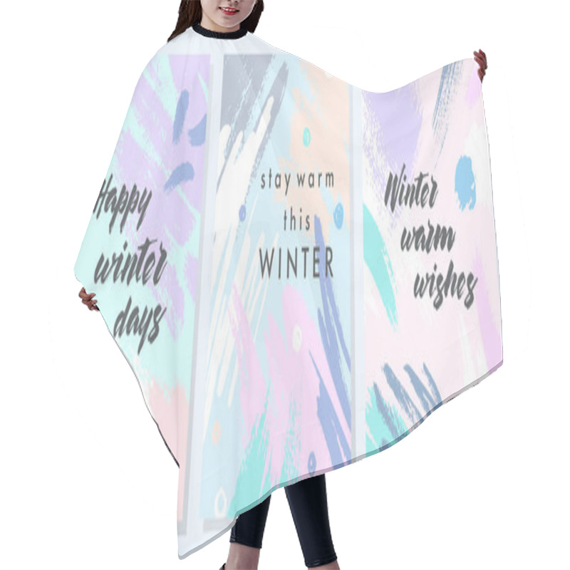 Personality  Unique Artistic Winter Cards With Hand Drawn Shapes And Textures In Soft Pastel Colors.Trendy Graphic Design Perfect For Prints,flyers,banners,invitations,special Offer And More.Vector Collages. Hair Cutting Cape