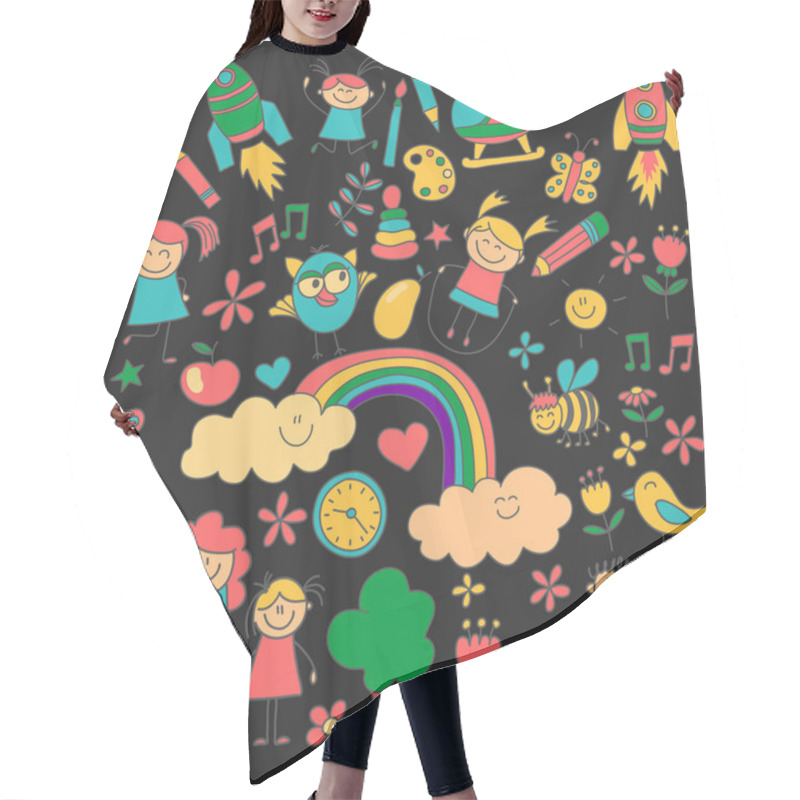 Personality  Vector Set Of Kindergarten Images Hair Cutting Cape