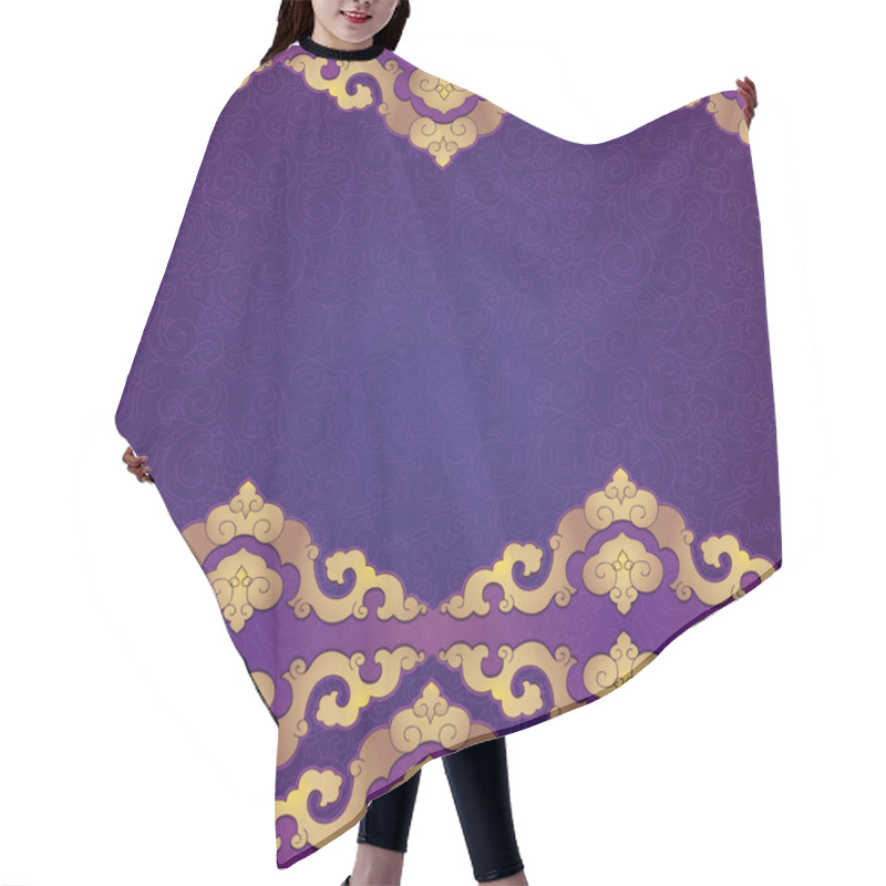 Personality  Oriental, Folk Ornament. Purple Background. Hair Cutting Cape