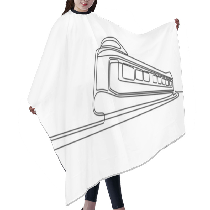 Personality  Trains On Elongated Railroad Tracks: Continuous One Line Drawing Representing Transportation Concepts. Hair Cutting Cape