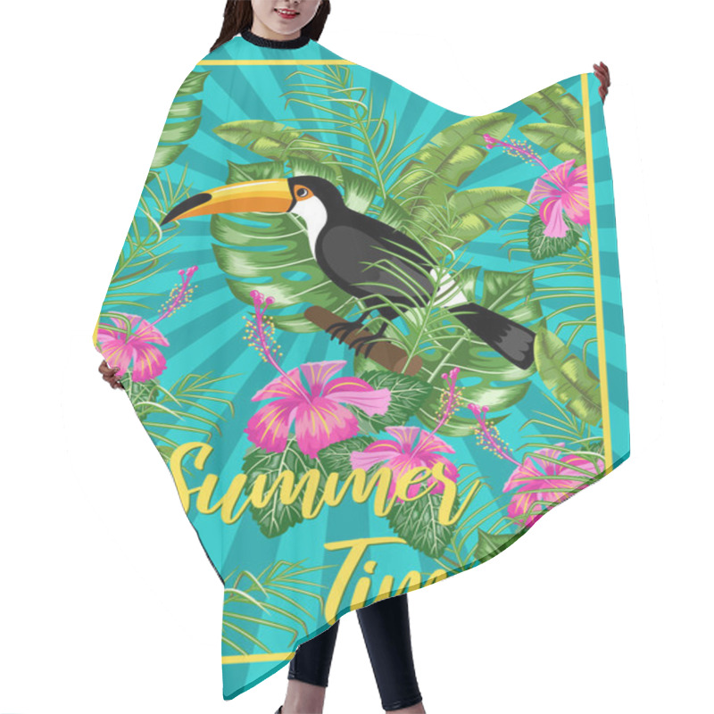 Personality  Invitation Template For A Beach Party.Toucan Bird And Tropical Leaves.Poster. Hair Cutting Cape