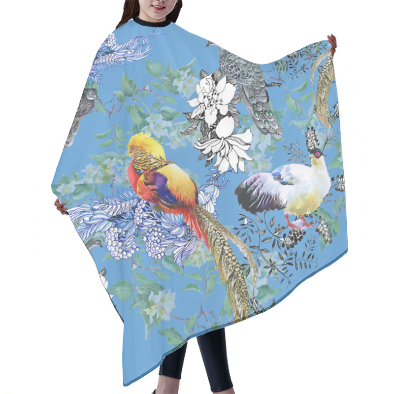 Personality  Floral Seamless Pattern With Birds Hair Cutting Cape