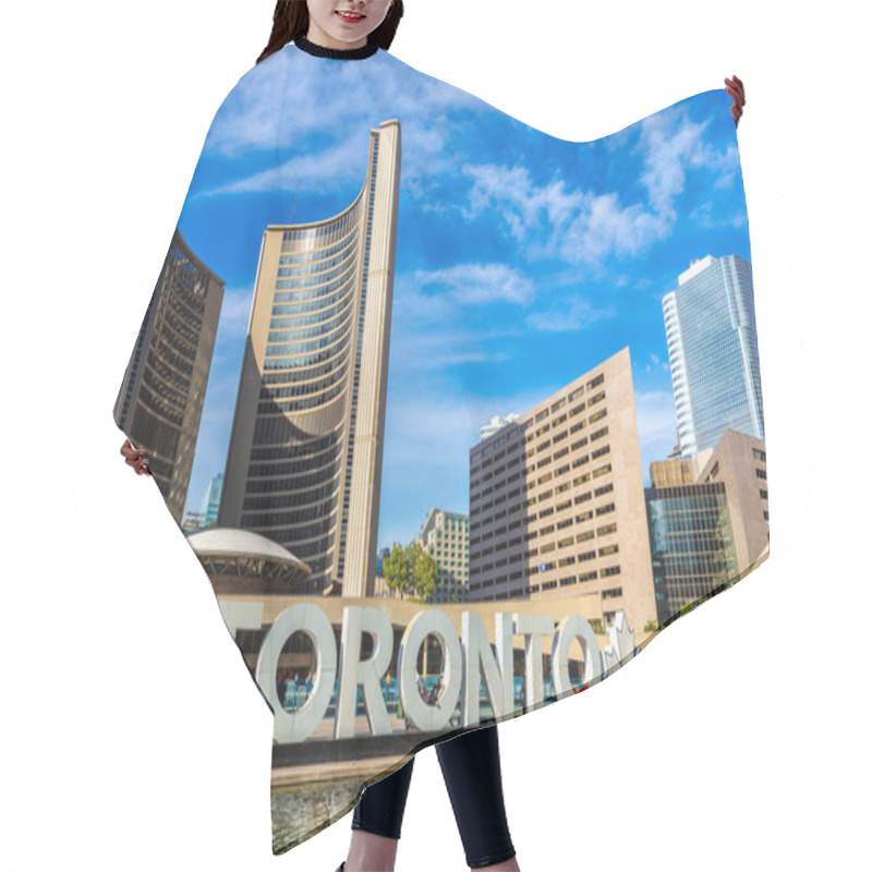 Personality  TORONTO, CANADA - APRIL 2, 2020: Toronto Sign And City Hall At Nathan Phillips Square In Toronto In A Sunny Day, Ontario, Canada Hair Cutting Cape