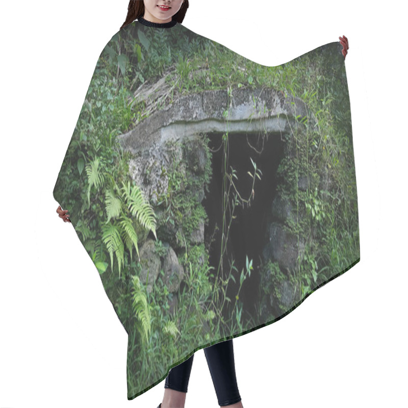 Personality  Man Made Cave Covered In Deep Green Moss. Hair Cutting Cape