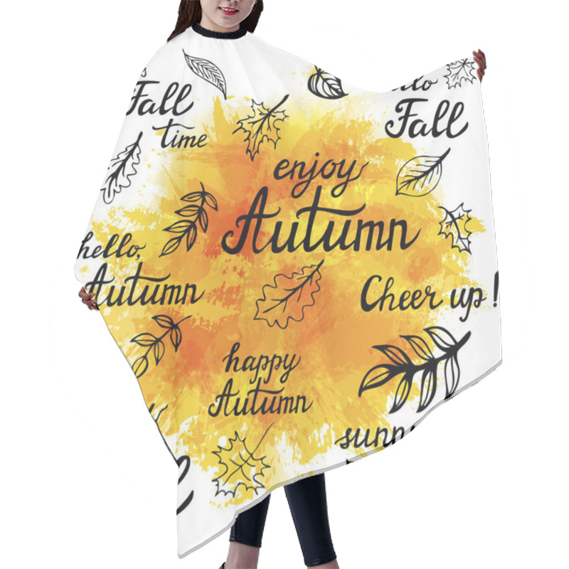 Personality  Set Of Hand-drawn Autumn Slogans And Doodle Leaves Hair Cutting Cape