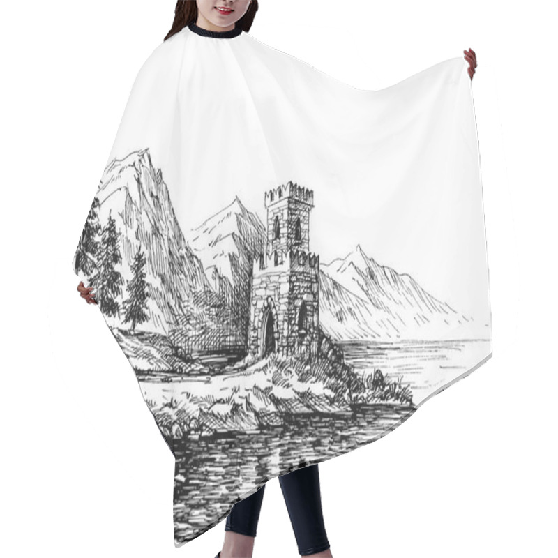 Personality  Old Castle On A River Bank Landscape Hair Cutting Cape