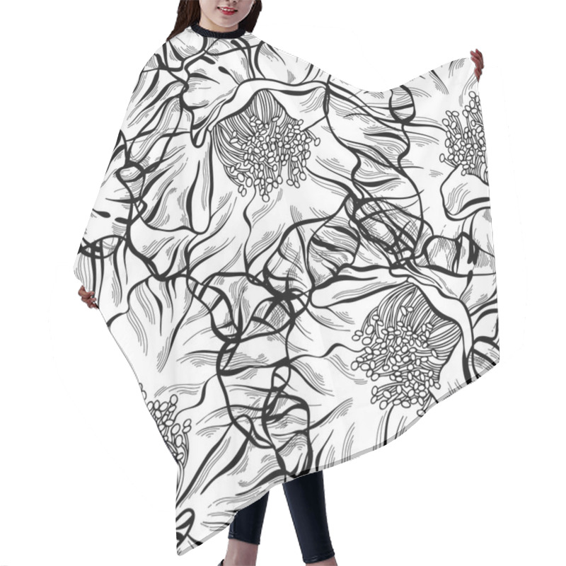 Personality  Seamless Pattern With Flowers. Hair Cutting Cape