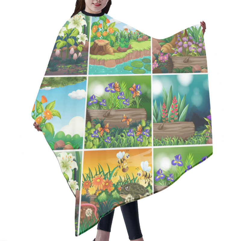 Personality  Set Of Background Scene With Nature Theme Hair Cutting Cape