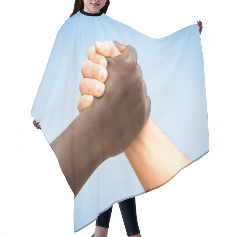 Personality  Black And White Human Hands In A Modern Handshake To Show Each Other Friendship And Respect - Arm Wrestling Against Racism Hair Cutting Cape