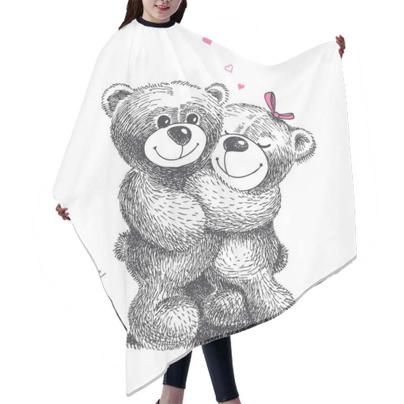 Personality  Couple Of Hugging Teddy Bears With Small Hearts. Hand Drawn Illu Hair Cutting Cape