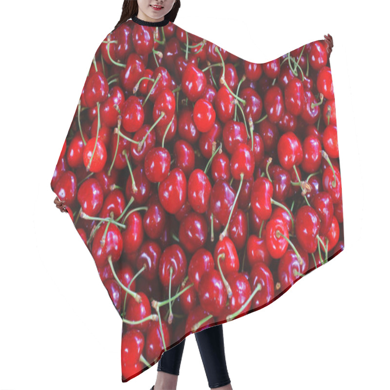 Personality  Fresh Cherries In The Box Selling In The Market. Hair Cutting Cape