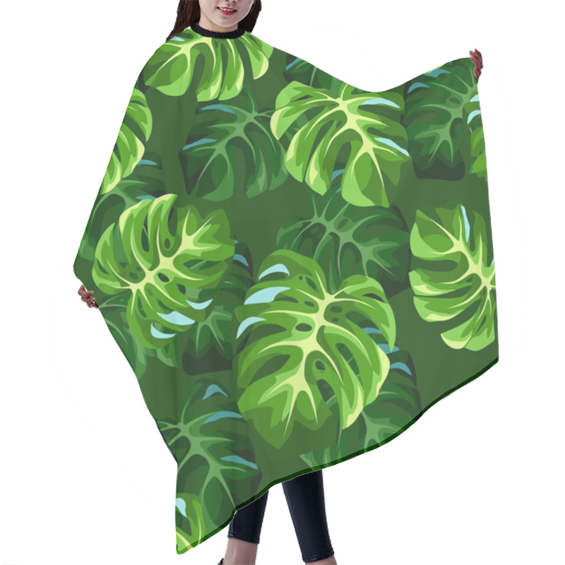 Personality  Vector Tropical Seamless Pattern With Green Monstera Leaves. Hair Cutting Cape