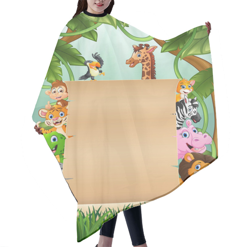 Personality  Illustration Of Animals With Blank Sign Paper At Forest Hair Cutting Cape