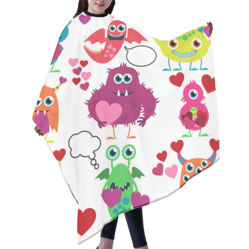 Personality  Vector Set Of Cute Love Monsters Hair Cutting Cape