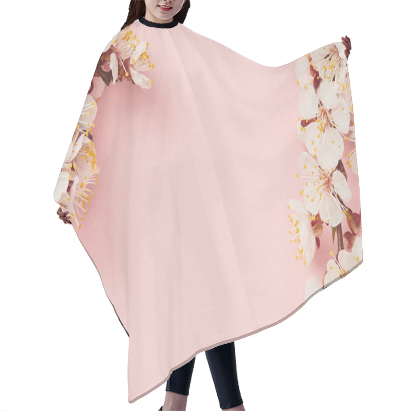 Personality  Top View Of Tree Branches With Blooming Spring Flowers On Pink Background Hair Cutting Cape