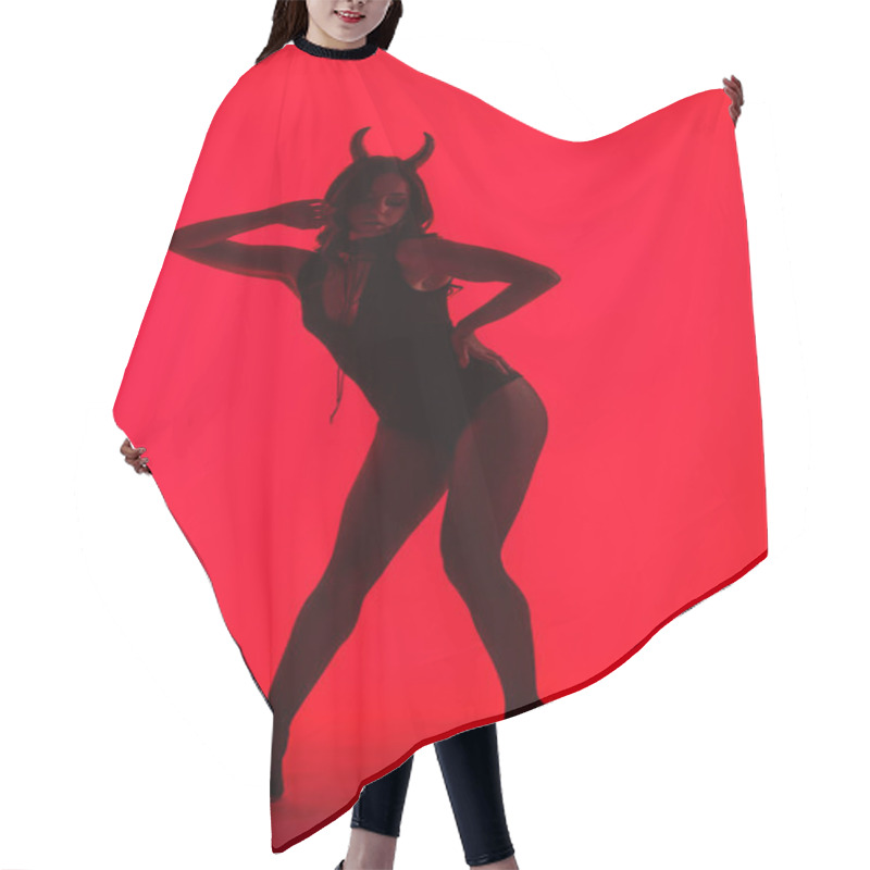 Personality  Silhouette Of Passionate Woman In Devil Costume, Isolated On Red Hair Cutting Cape