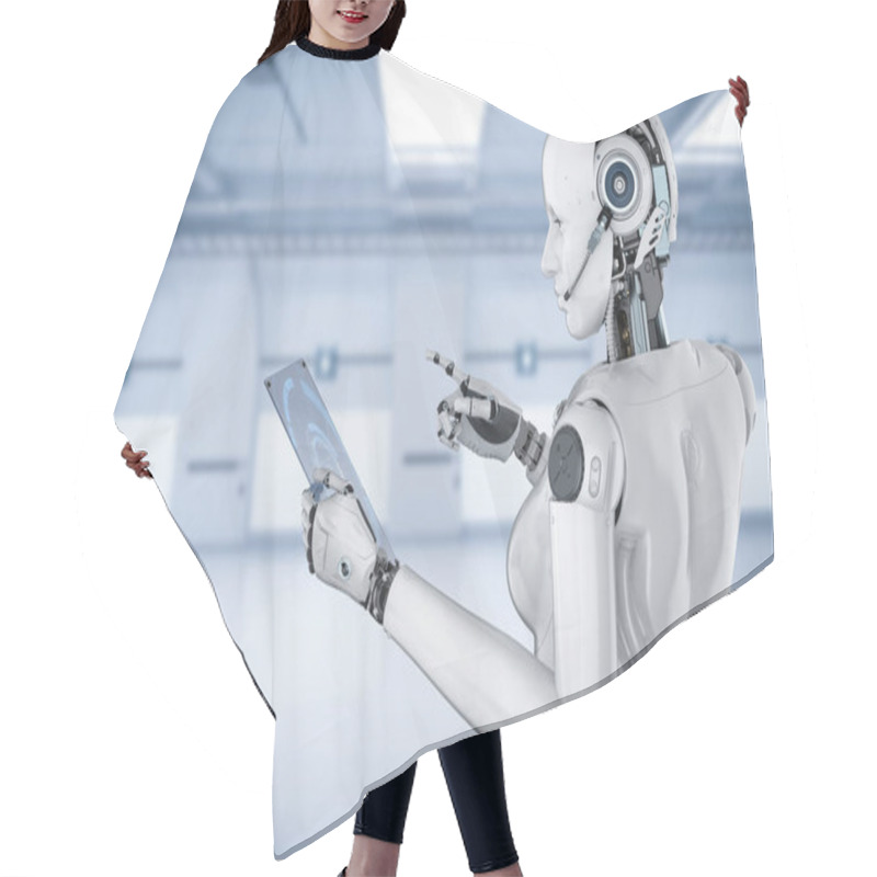 Personality  Female Cyborg With Glass Tablet Hair Cutting Cape