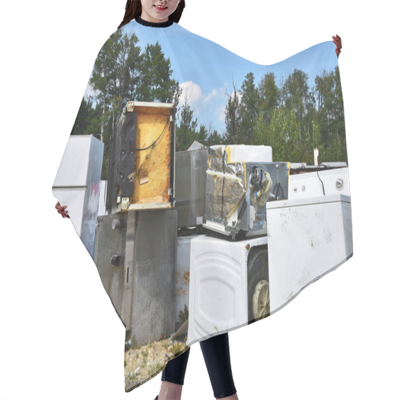 Personality  An Image Of Old Used Appliances At A Recycling Facility.  Hair Cutting Cape