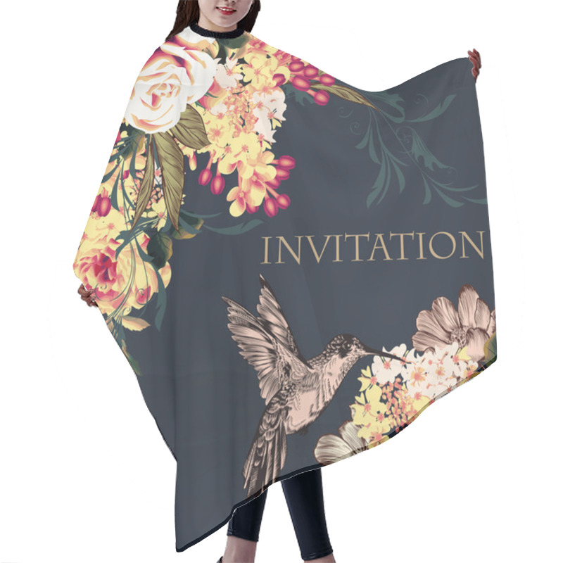 Personality  Beautiful Vector Back With Rose Flowers Hummingbirds Hair Cutting Cape