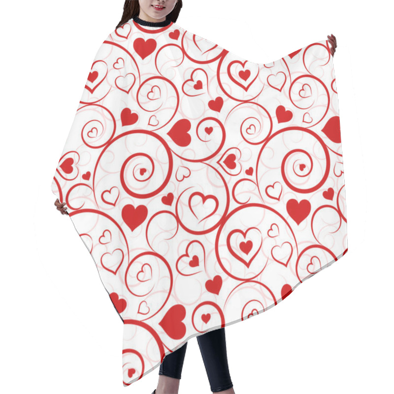 Personality  Love Seamless Pattern. Red Hearts And Swirls On White Background Hair Cutting Cape