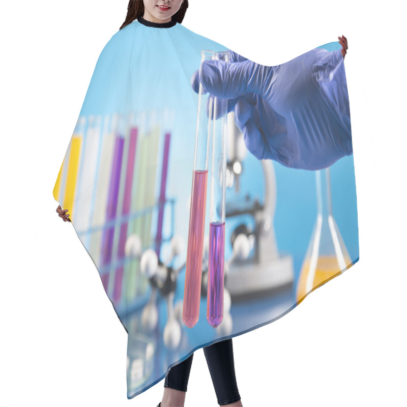 Personality  Workplace Modern Laboratory For Molecular Biology Test On Blue Background Hair Cutting Cape