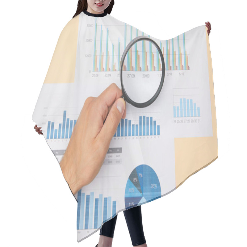 Personality  Cropped View Of Man Holding Magnifying Glass And Looking At Papers Hair Cutting Cape