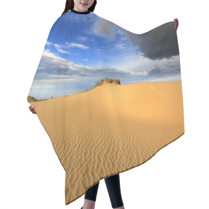 Personality  Dunes In Sandy Desert Under Thunder Sky Hair Cutting Cape