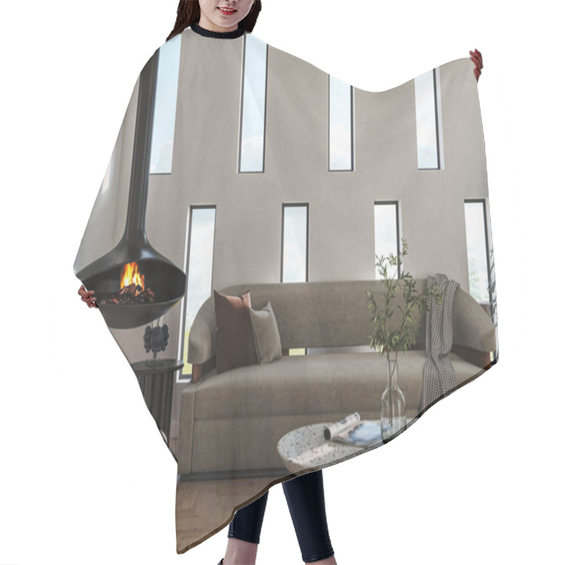 Personality  Illustration 3D Rendering Large Luxury Modern Bright Interiors Living Room Mockup Computer Digitally Generated Image Hair Cutting Cape